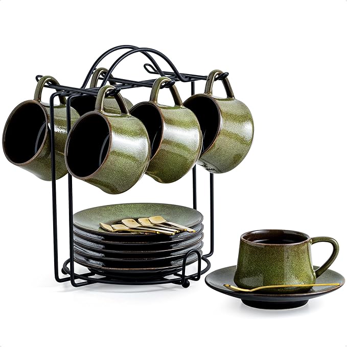 YHOSSEUN Ceramic Espresso Cups Set of 6, 4 Oz Expresso Shots Cup by YHOSSEUN