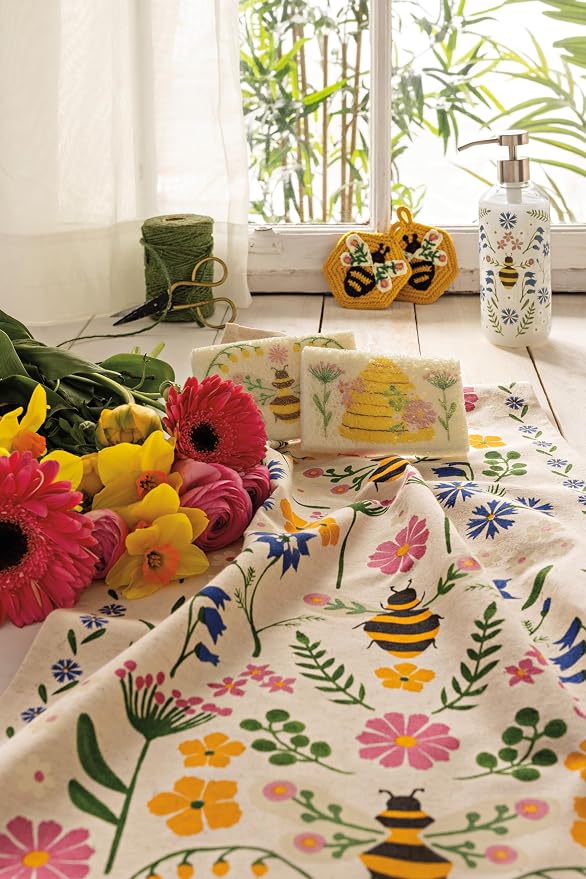 Now Designs Bee Garden Dishtowel, Cotton-Linen Blend, Folk Art-Inspired Kitchen - Image 2