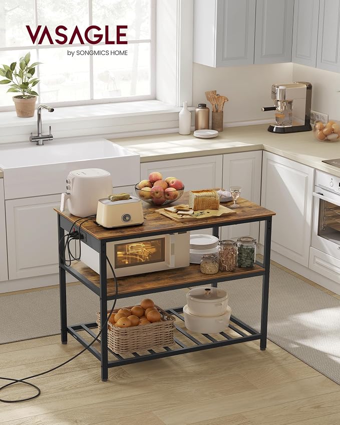 VASAGLE Kitchen Island with 3 Shelves, 39.4 Inches Width Kitchen Shelf with - Image 2
