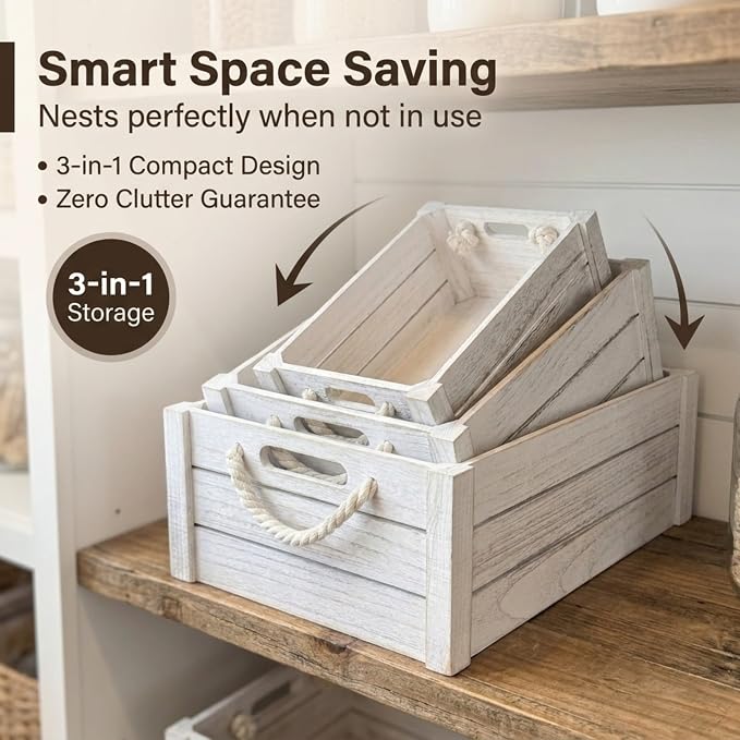 Set of 3 Rustic Nested Wooden Crates - Image 7
