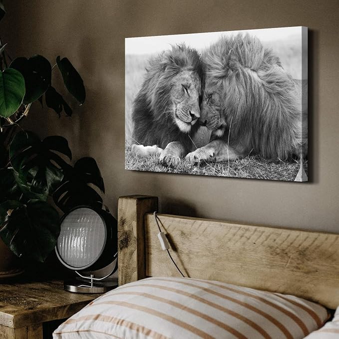 Lion Canvas Wall Art Black and White Lioness Pictures Bathroom Decor Minimalist - Image 4