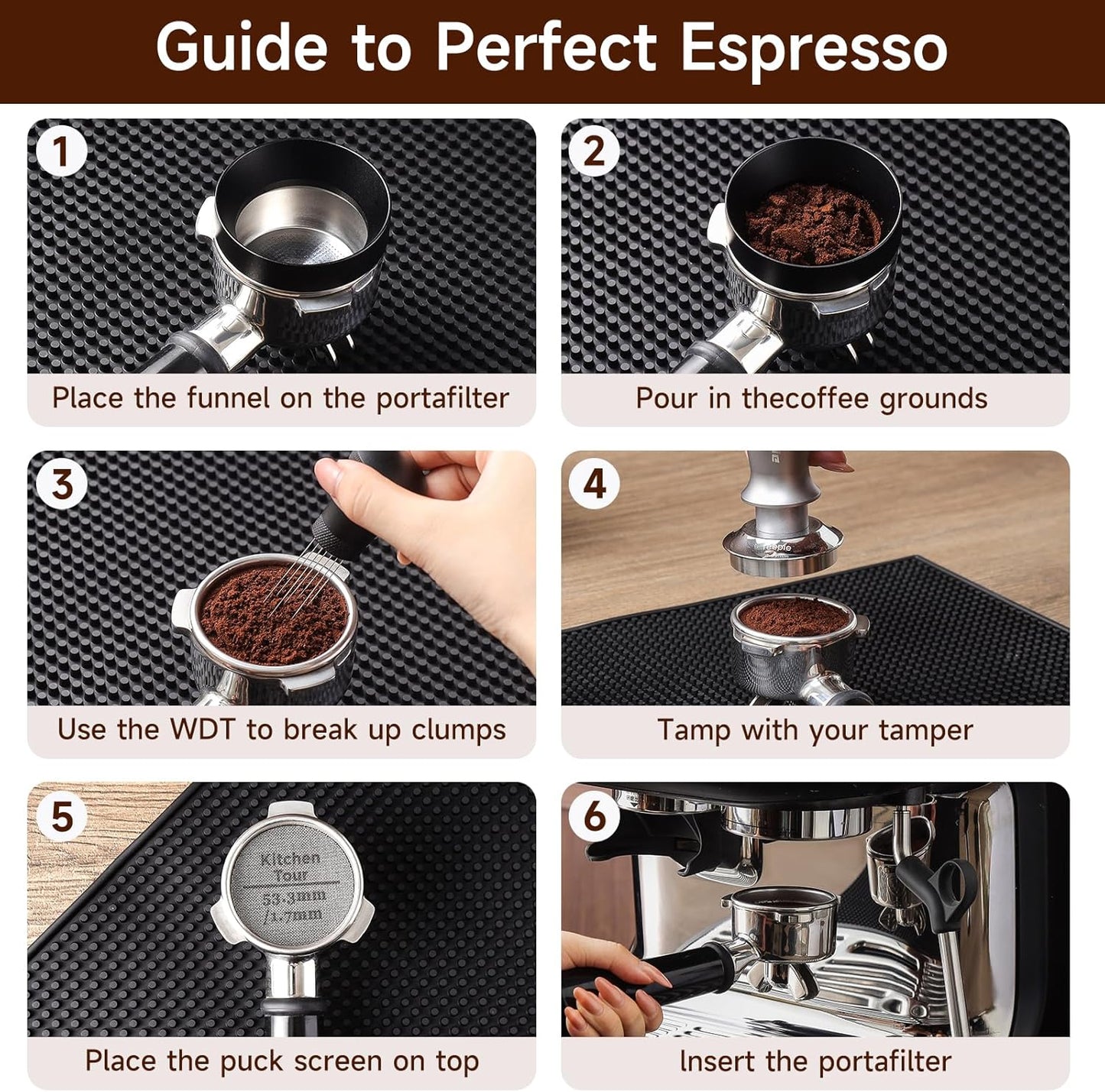 KitchenTour Espresso Accessories Kit 51mm, WDT Tool, Dosing Funnel and Puck Screen Set, 304 Stainless Steel Needle Coffee Distribution Stirrer, Portafilter Dosing Ring for Barista 51 mm