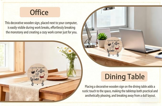 Coffee And Wine Desk Decor Sign, Rustic Funny Wooden Box Plaque, A Good Day - Image 5