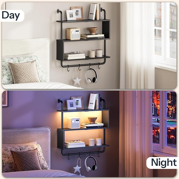 HOOBRO Floating Shelves with LED Lights, 29.5" LED Wall Mounted Gaming Shelf - Image 5