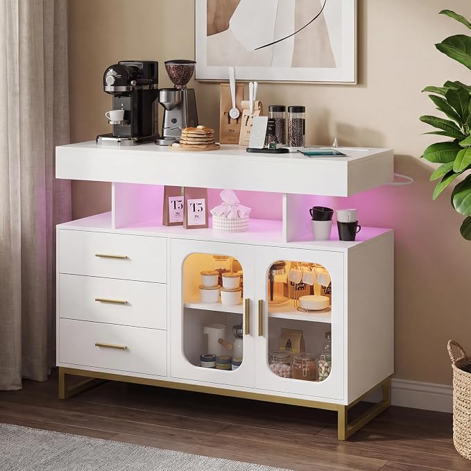 40" LED Buffet Cabinet with Charging Station, Smart Sideboard with RGB 16-Color - Image 8
