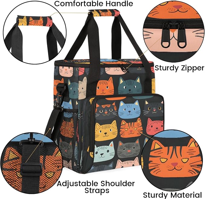 Cute Cartoon Cat Coffee Maker Carring Bag, Large Insulated Storage Organizer - Image 6