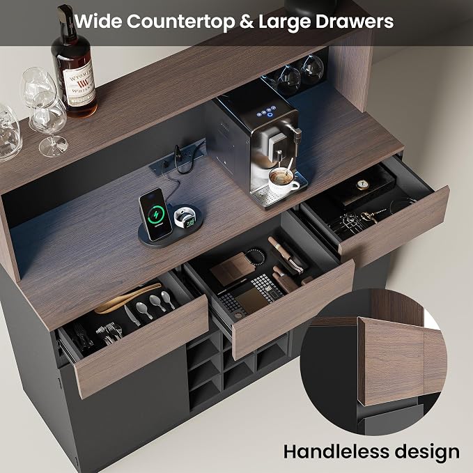 ModernMate Wine Cabinet with 3 Drawers, Coffee Bar Cabinet with LED Lights - Image 6