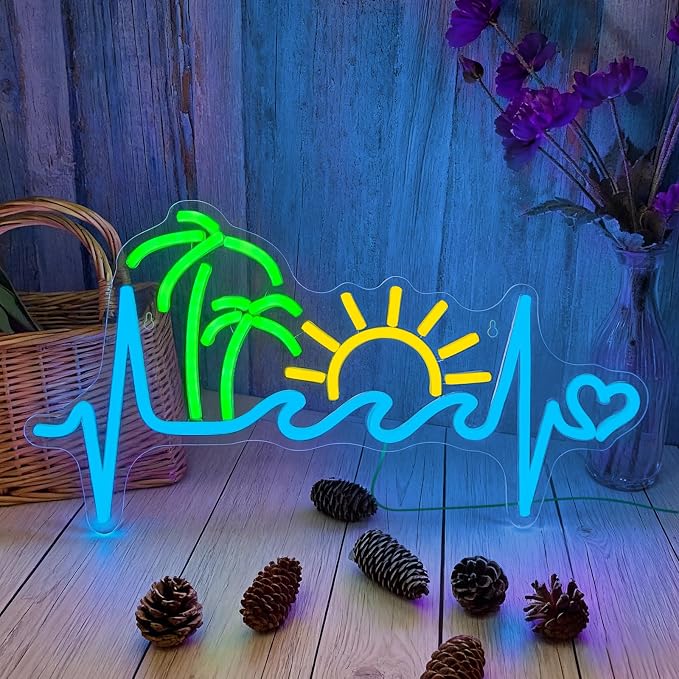 Tropical Sunset Neon Sign, Dimmable Palm Tree Sunrise Wave LED Neon Lights - Image 7