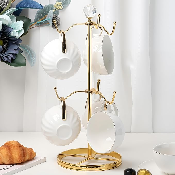 Mug Tree Coffee Cup Holder for Counter Top 6 Hooks | Double Tier Metal Mug Tree - Image 2