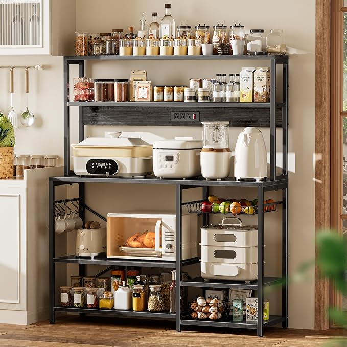 SUPERJARE Bakers Rack with Power Outlet, 47.2 Inches Coffee Bar with 3 - Image 2