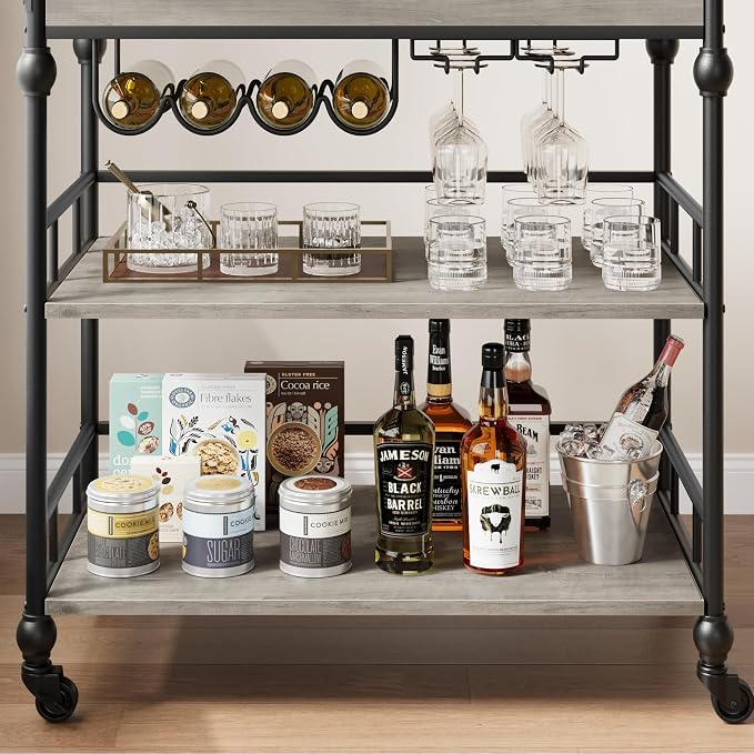 GarveeHome Bar Cart with Wheels, 3-Tier Serving Cart - Image 6