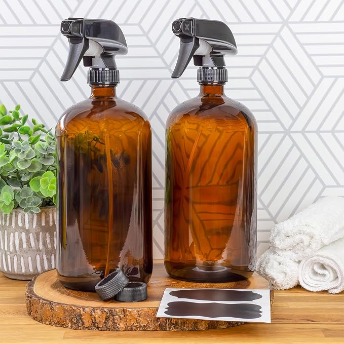 Cornucopia Brands 32oz Amber Glass Spray Bottles Brown Bottles w/ 3-Setting - Image 2