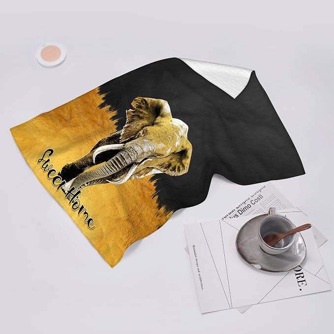Elephant Kitchen Towels Decorative Set of 2, Absorbent Golden Dish Towels Black - Image 6