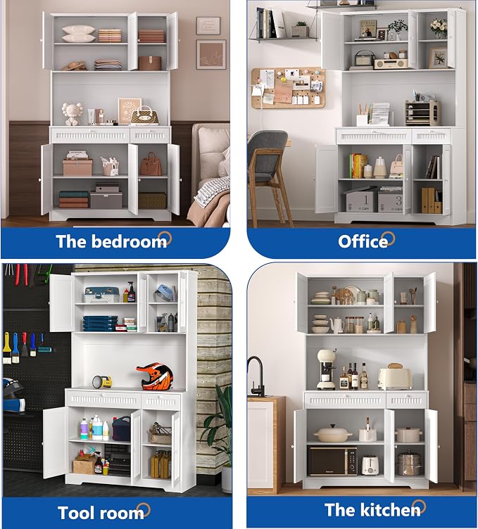 Pantry Storage Cabinet with Charging Station, Kitchen Storage with Adjustable - Image 7