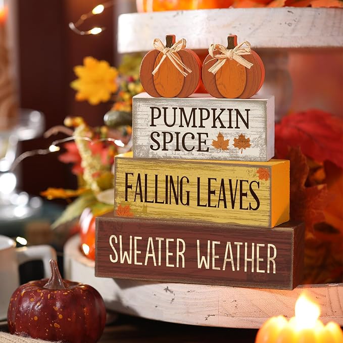 Lineshading 4 Pcs Fall Pumpkin Decor Fall Table Decoration Thanksgiving Tiered - Image 2