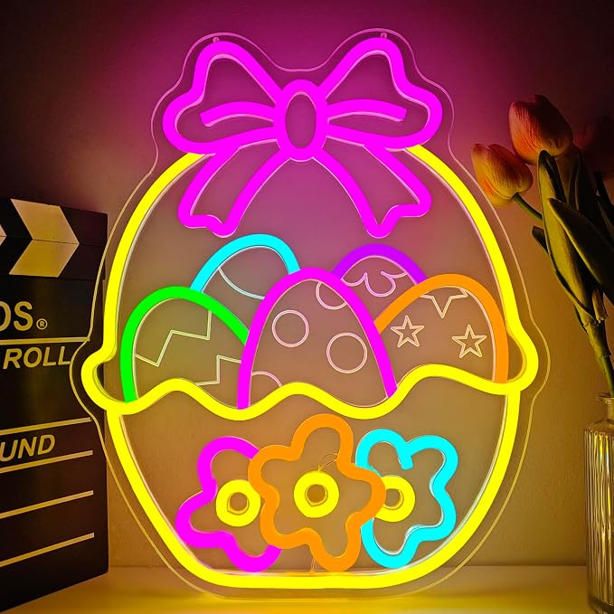 Easter Neon Sign for Wall Decor Flower Easter Basket Neon Light Egg Led Sign by DpaintNeonSign