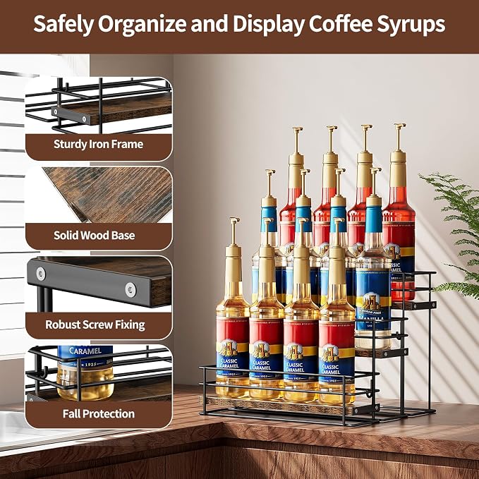 Nuovoware Coffee Syrup Organizer, 3-Tier 12 Bottles Bar Organizer, Separable - Image 4