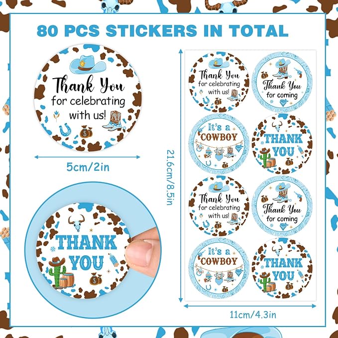 Serencatcher 10 Sheets Cowboy Baby Shower Stickers, Western Cowboy Baby Shower - Image 5