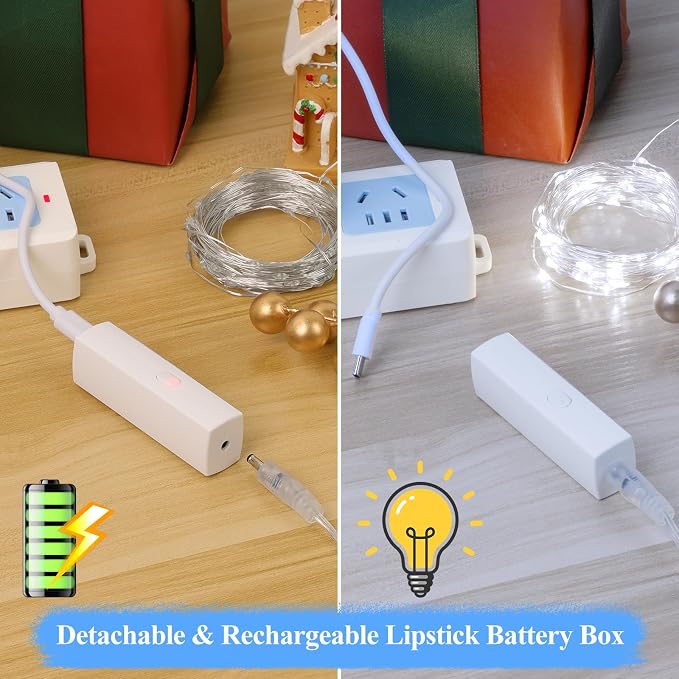 Lakumu 32FT Cool White Fairy Lights, Rechargeable Battery Operated String Lights - Image 3