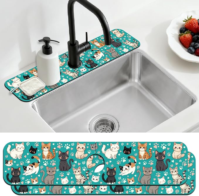 2 Pcs Kitchen Sink Splash Guard Faucet Mat Various Cats Pattern Faucet Mat by CONCHLERY%E6%97%97%E8%88%B0%E5%BA%97