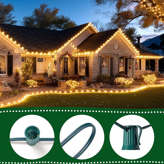 C9 Clear Christmas String Lights, 100 Feet Waterproof Vintage Christmas Tree - Image 4