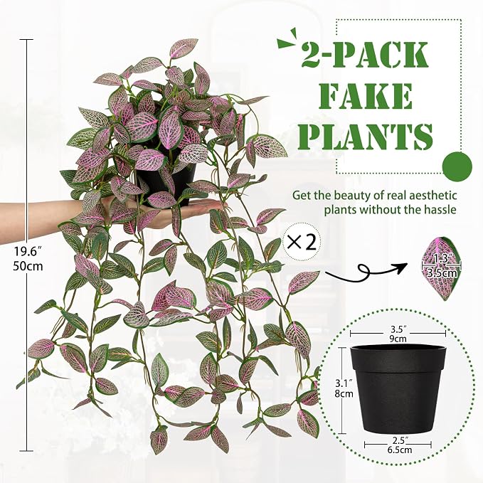 2 Pack Fake Hanging Plants for Shelf in Back Pot, Small Artificial Hanging Ivy - Image 2