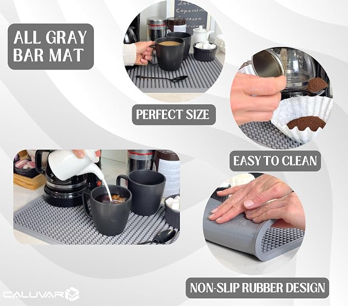 CALUVAR Gray Coffee Maker Mat for Countertop 18x12 in Silicone, Coffee Mat for - Image 2