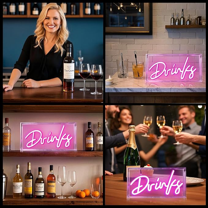 Drinks Neon Sign, Drinks Signs USB LED Desk Lightbox - Image 6