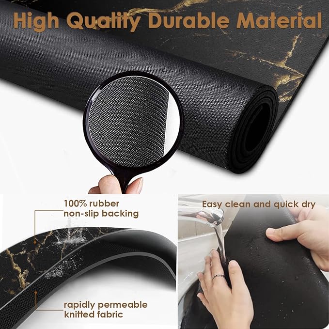 Arttown Coffee Mat for Countertops, Marble Black Gold Dish Drying Mat 2 Pcs for - Image 2