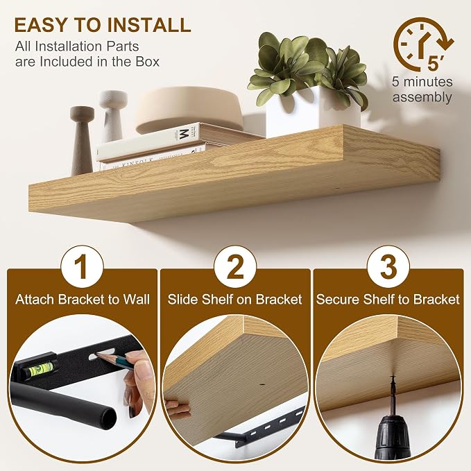 Fun Memories Floating Shelves for Wall, 32Inch Floating Shelves Set of 2 - Image 6
