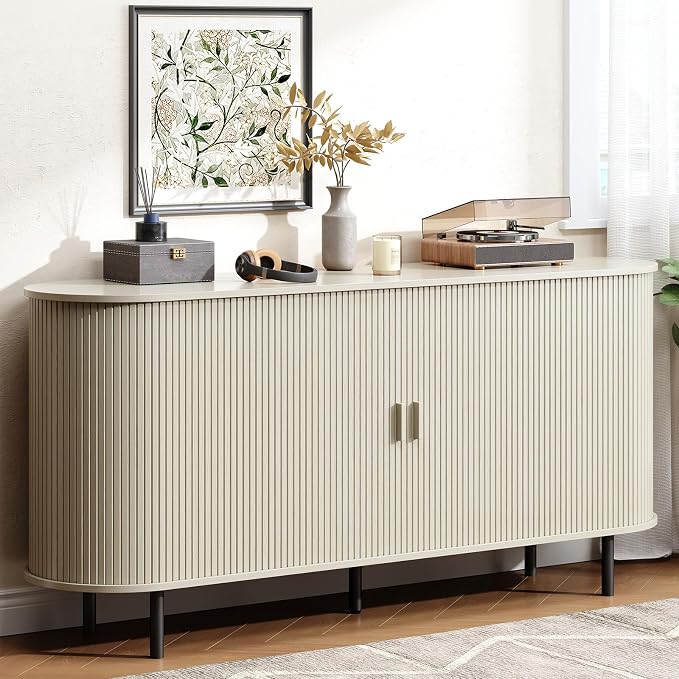 Buffet Cabinet with Storage, Fluted Sideboard Buffet with Sliding Door by LEFURTURE