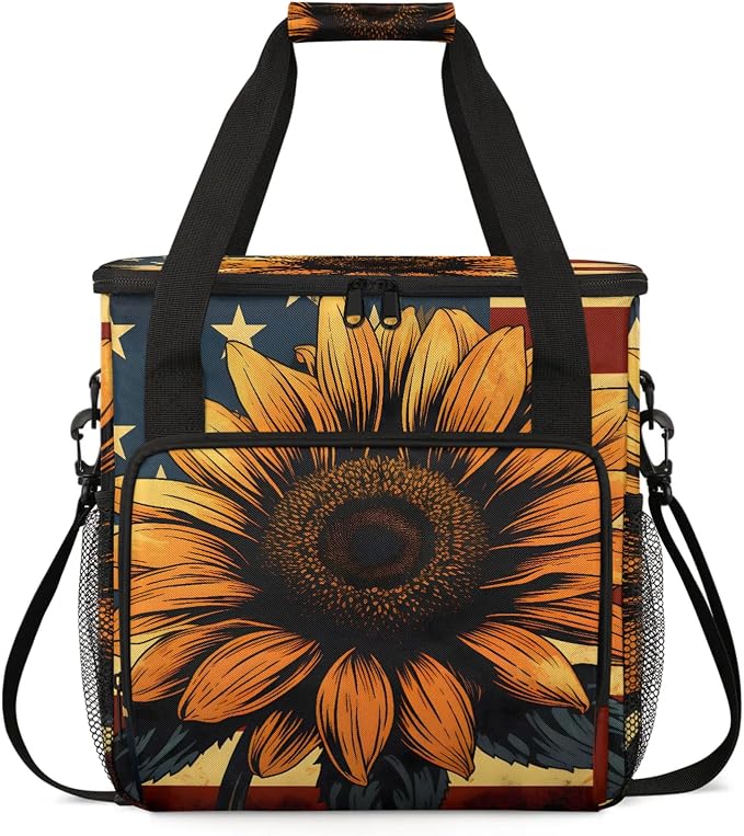 Sunflower American Flag Coffee Maker Carring Bag, Large Insulated Storage by Home