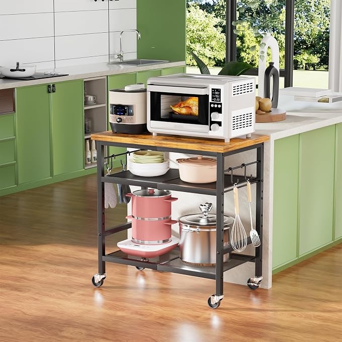 Rolling Kitchen Microwave Cart, 3 Tier Microwave Stand - Image 2