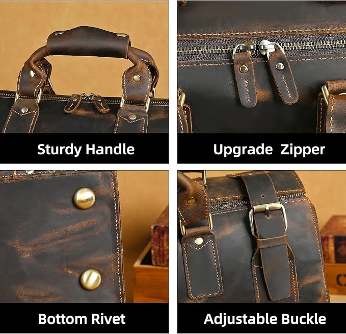 Canvas + Leather Travel Luggage Tote Duffle Gym Suitcase Weekender Overnight Bag - Image 5