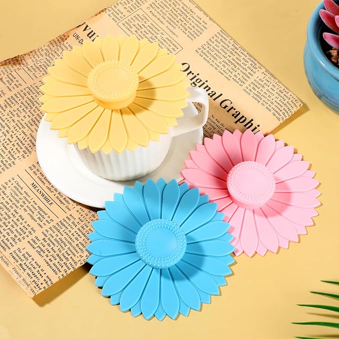 3 PCS Silicone Cup Covers, 4.1 Inch Sunflower Drink Covers Reusable Anti-dust - Image 5