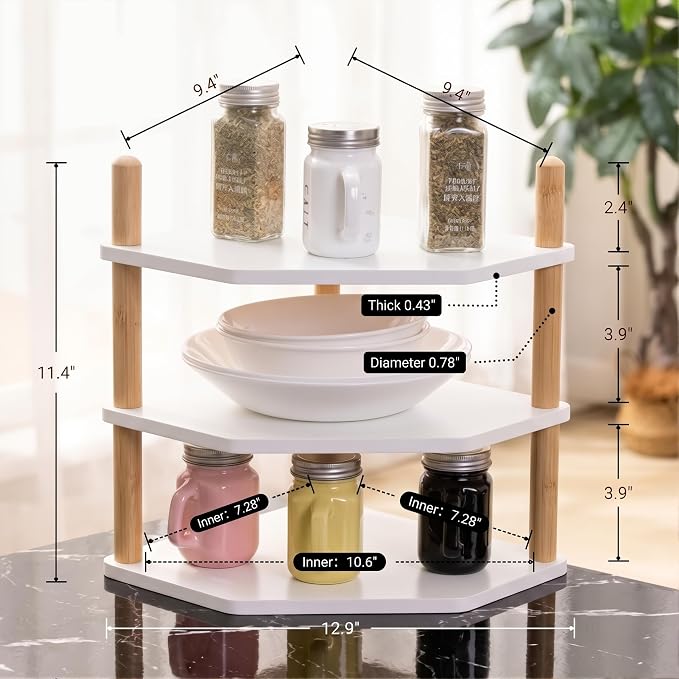 3-Tier Expandable Bamboo Corner Shelf - Image 5