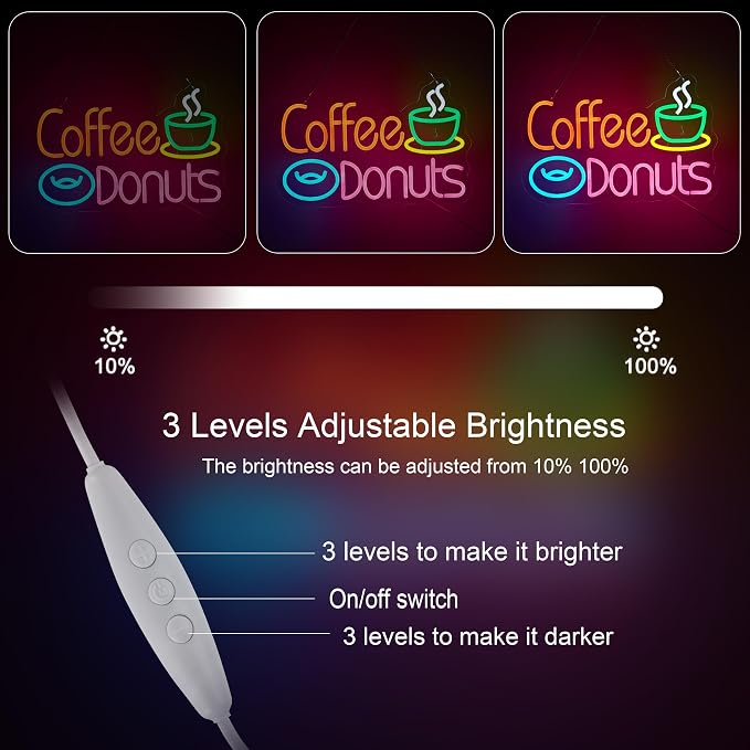 Coffee and Donuts Neon Sign for Wall Décor Dimmable LED Neon Light USB Powered - Image 2