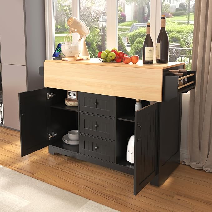 Large Kitchen Island Cart with 2 Drop Leaf, Mobile Dining Table with Storage - Image 4
