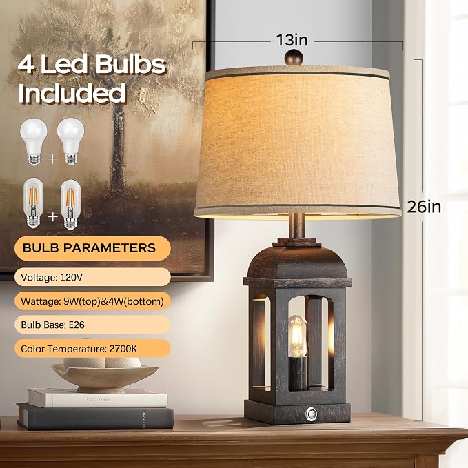 QiMH Table Lamp for Living Room, Farmhouse Lamps Set of 2 - Image 5