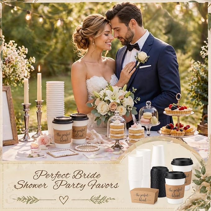 Jingmore 50 Sets 12 oz Wedding Coffee Paper Cup Sets The Perfect Blend - Image 7