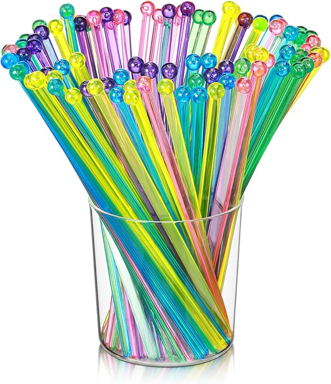 100 Pieces Disposable Plastic Round Top Crystal Swizzle Sticks by Mudder