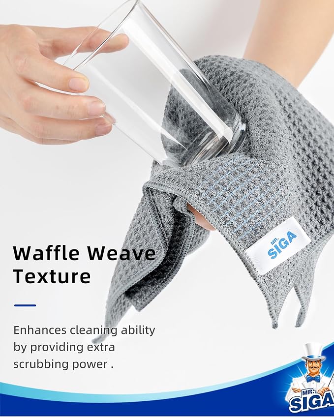 MR.SIGA Waffle Pattern Cleaning Cloths, Reusable Absorbent Microfiber Cleaning - Image 3