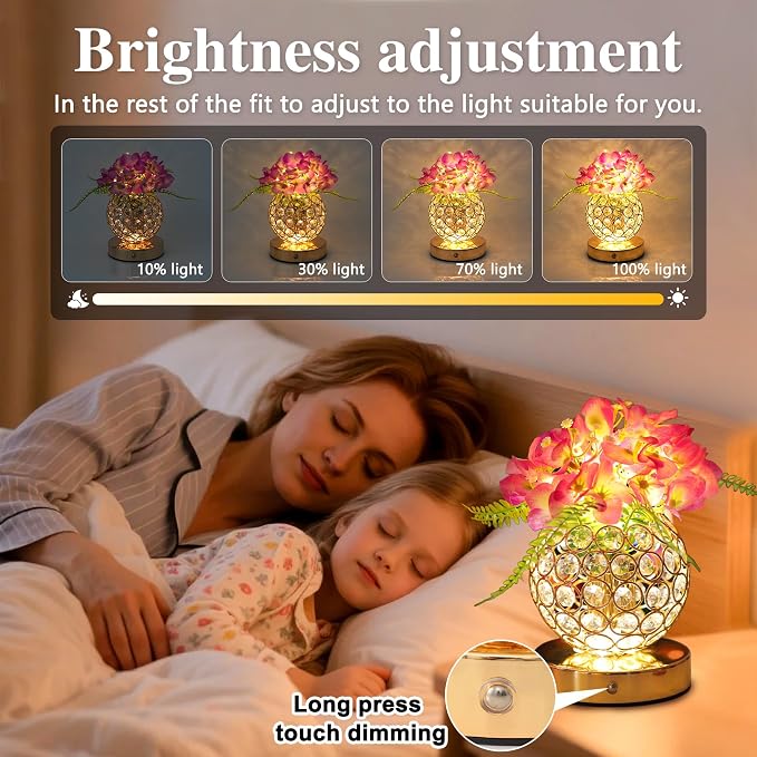 Purple Artificial Hydrangea Flower Lamp, 3 Color Dimmable Touch Control Night - Image 3