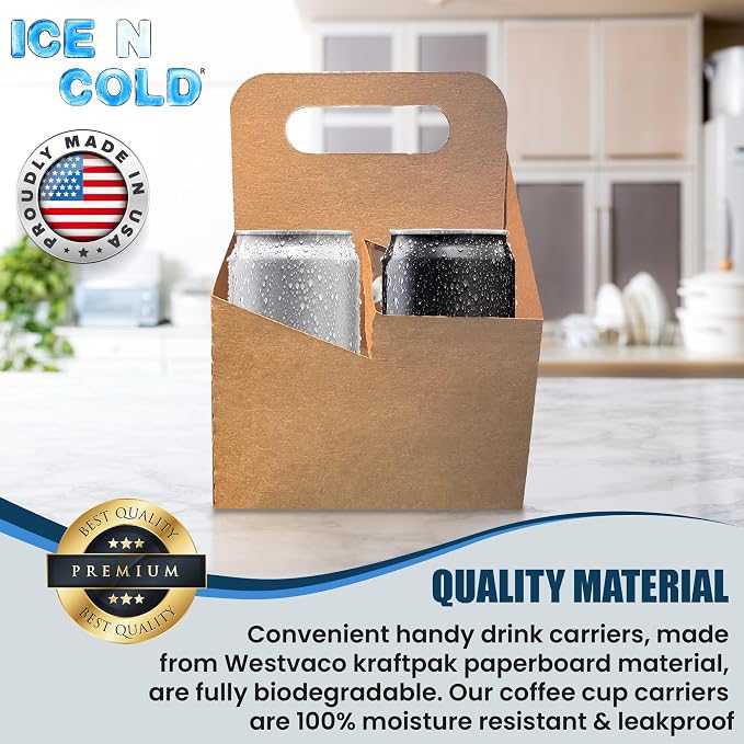 4 Cup Drink Carrier with Handle | Kraft Paperboard Holder Disposable - Image 6