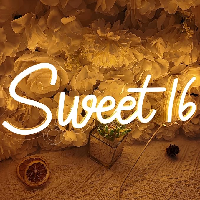 SYLHOME Sweet 16 LED Neon Light Sign Sweet Girls Adults Bedroom Happy 16th - Image 4