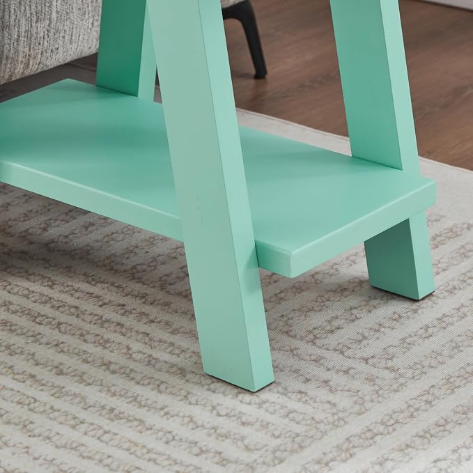 Teal End Table with Bottom Storage Shelf, 23.5 Inch Wide Contemporary Side - Image 4