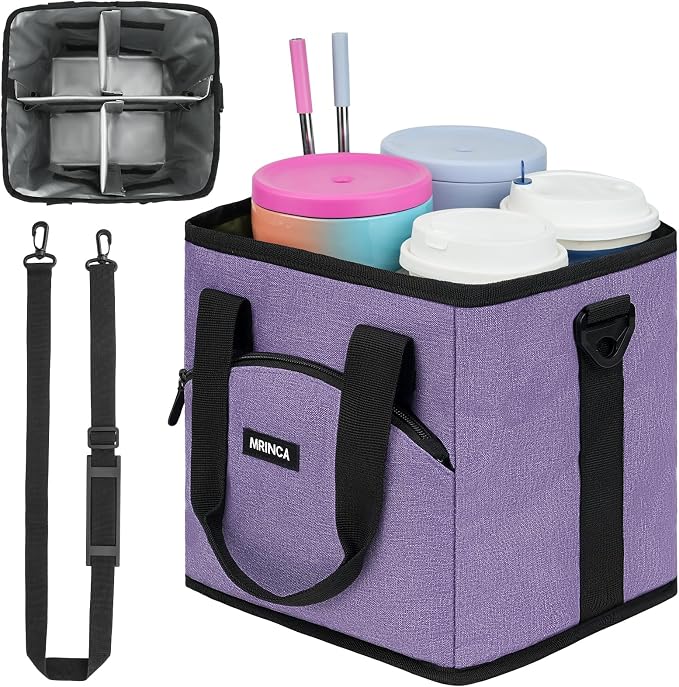 Reusable Drink Carrier with Handle – Insulated, Collapsible 4-Cup Beverage Bag by Unknown