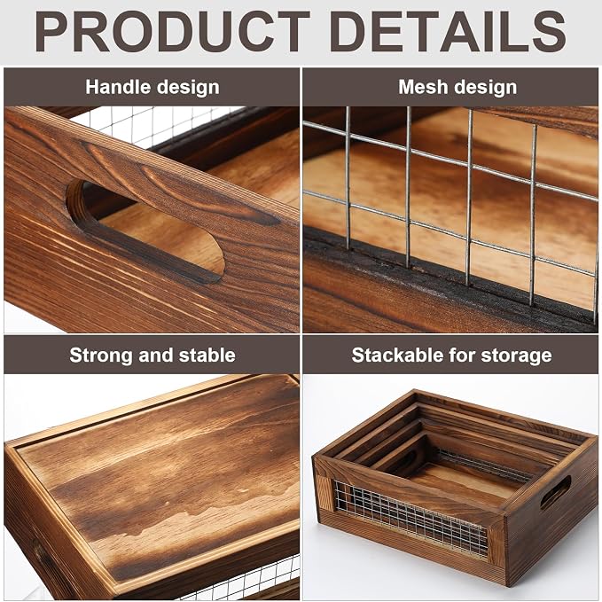 FillTouch 4 Pcs Wooden Nesting Countertop Baskets 4 Size Wooden Storage Box - Image 3