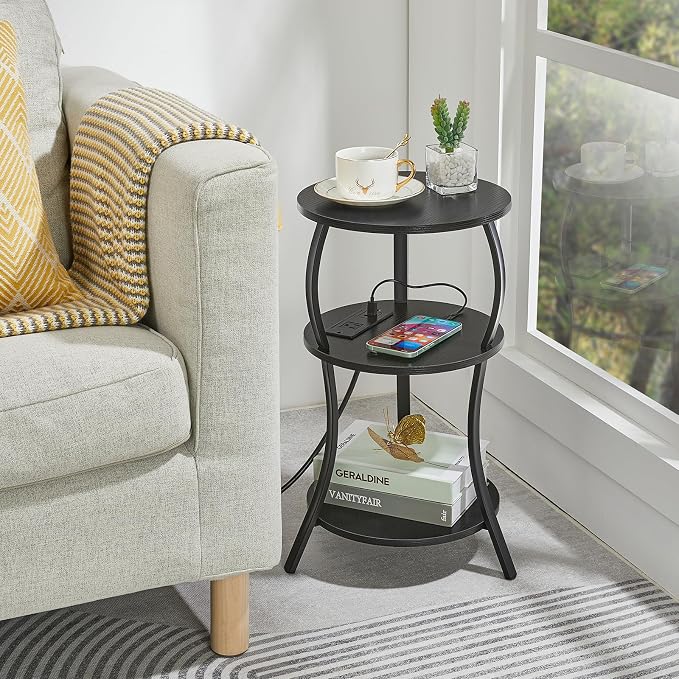 Small Round Side Table with Charging Station, 3-Tier Waist Circular End Table - Image 6