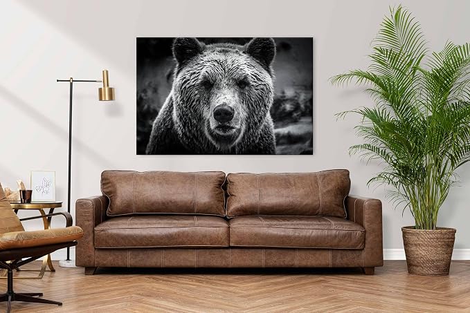 Bear Pictures Wall Decor Black and White Animal Canvas Wall Art - Image 3